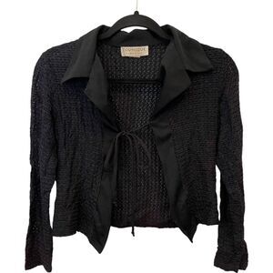 Younique Clothing Tie Front Cardigan Black Womens Long Sleeve‎ Collared Vintage